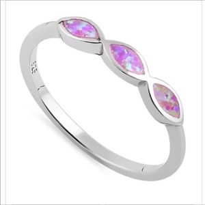 (3 Pack) 925 Sterling Silver Pink Opal Ring